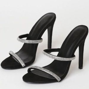 Rhinestone Strappy Sandal Stilettos Black - Lulus